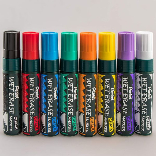 Pentel SMW56 Wet Erase Chalk Marker Jumbo Chisel Tip Assorted Colours, Pack of 12