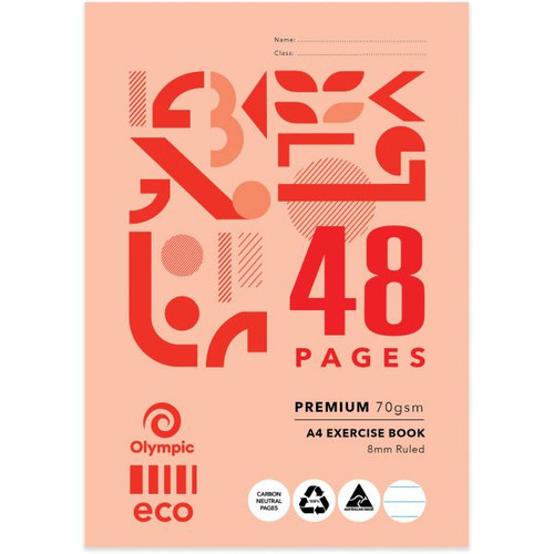 Olympic ECO Exercise Book 70gsm E848 A4 48 Page 8mm with Margin (198871)