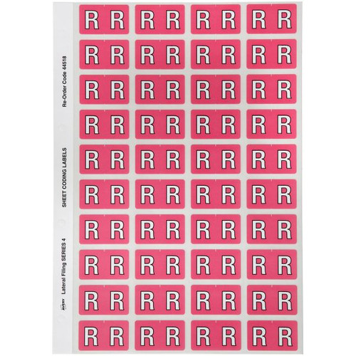 Avery Alphabet Coding Label R Side Tab 25x42mm Pink Pack of 240