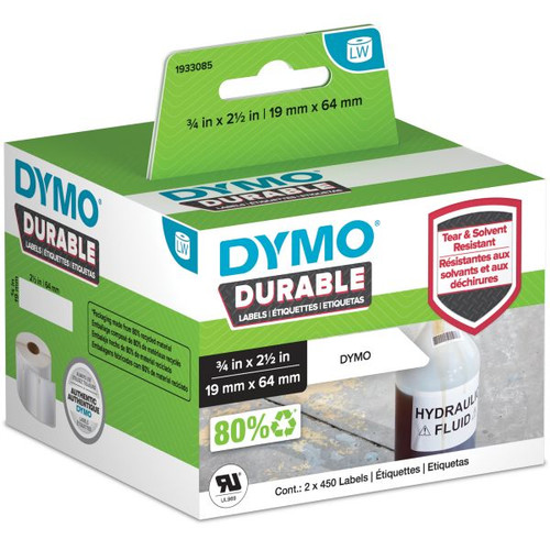 Dymo 1933085 Durable Multi Purpose Labels 19x64mm White Roll of 900