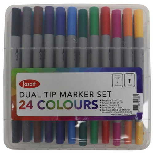 Jasart Brush Fineliners Dual Nib Assorted Set of 24