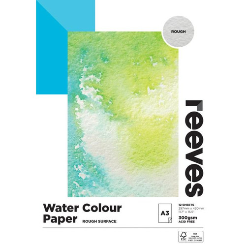 Reeves Water Colour Pad A3 Rough 300gsm FSC 12 Sheets
