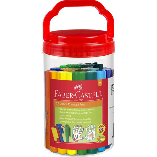 Faber-Castell Jumbo Connector Pen Colour Markers, Assorted Jar of 28 (inc. 20 Colours)
