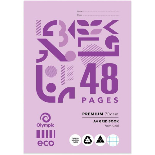 Olympic ECO Grid Exercise Book 70gsm G748 A4 7mm 48 Page, Pack of 20 (198885)