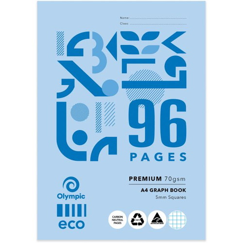 Olympic ECO Graph Exercise Book 70gsm GH596 A4 96 Page 5mm, Pack of 10 (198887)