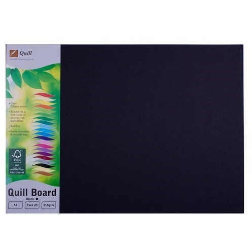 Quill Surface Board 210gsm A3 - Black, Pack of 25 (90400)