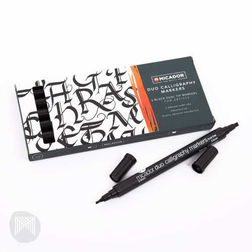 MICADOR DUO CALLIGRAPHY MARKERS - BLACK, PACK 6