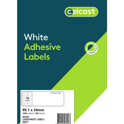 CELCAST MULTIPURPOSE LABELS 16UP 99.1 X 34MM PACK 100