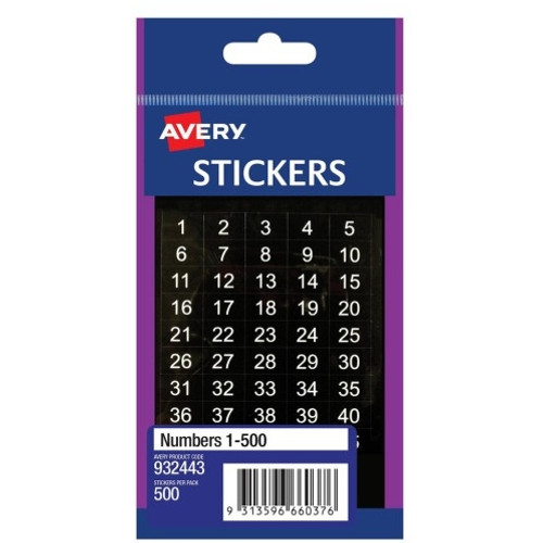 AVERY 1-500 Number Stickers 14 x 9 mm Rectangle Permanent Pack of 500 Stickers