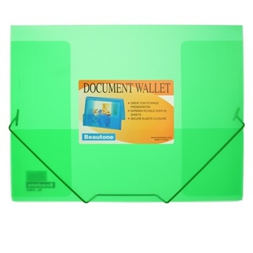 Bantex Cool Frost Transparent Document Wallet PP A4 Elastic Closure Green (100851899)