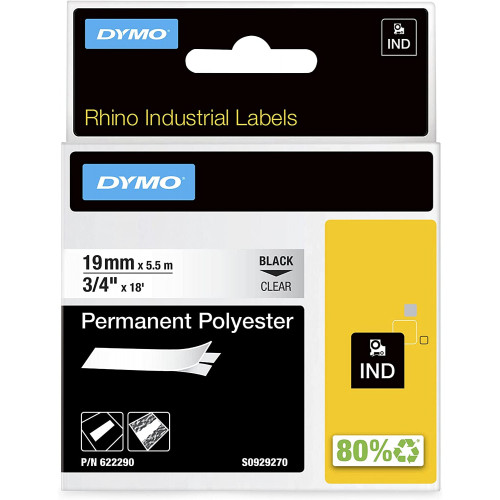DYMO RHINO INDUSTRIAL TAPE PERMANENT POLYESTER 19MM CLEAR