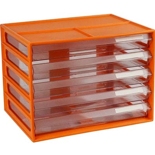 ITALPLAST A4 Document Cabinet 5 Drawer (Landscape) - Mandarin/ Clear, Each