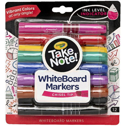 TAKE NOTE! CHISEL TIP WHITEBOARD MARKERS (Assorted COLOURS) CTN12