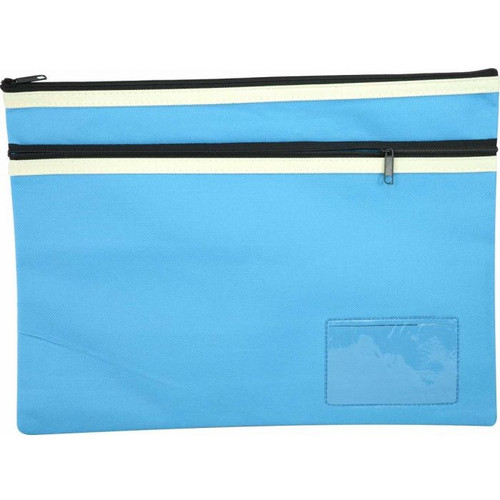PENCIL CASE POLYESTER 2 ZIP WITH NAME CARD INSERT 35 X 26CM LIGHT BLUE