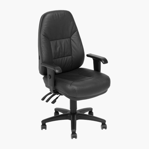 ODYSSEY HIGH BACK ERGONOMIC CHAIR WITH ADJUSTABLE ARMS FULL LEATHER BLACK