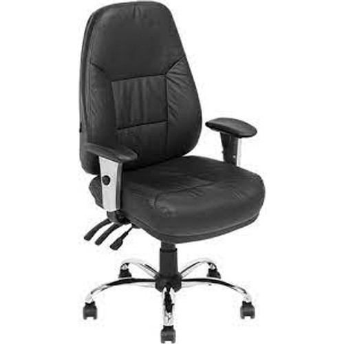 INFINITY CHAIR HIGH BACK ERGO WITH ADJUSTABLE CHROME ARMS FULL LEATHER BLACK