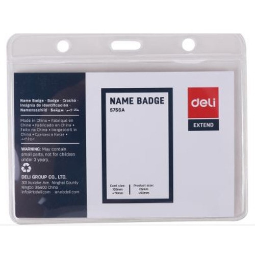 Deli Horizontal Name Badge Landscape 115 x 93 mm Fits Card 95mm x 68mm (Pack of 10) No Lanyard