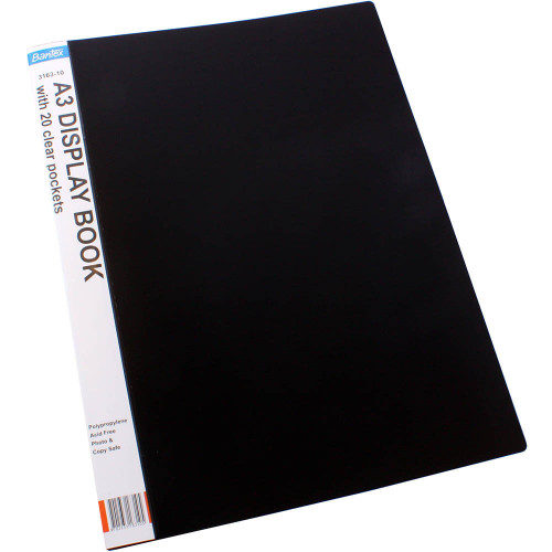 BANTEX DISPLAY BOOK PORTRAIT 20 POCKET A3 BLACK (3163-10)