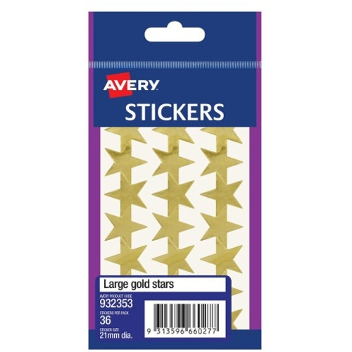 AVERY GOLD STAR STICKERS 21MM DIAMETER PERMANENT (Pack of 36)