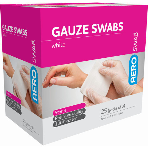 Sterile Gauze Swab 10cm x 10cm Box of 75 (25 Packs of 3)