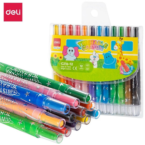 Deli Twist Crayons Assorted Colours Pack of 12 (11cm barrel)