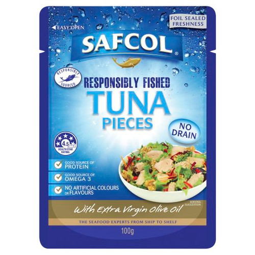 SAFCOL RESPONSIBLY FISHED TUNA PIECES WITH EXTRA VIRGIN OLIVE OIL 100GM