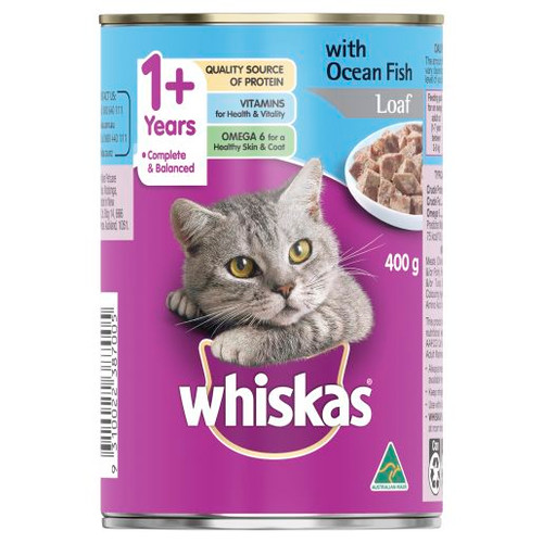WHISKAS 1+ YEARS OCEAN FISH LOAF CAN 400GM