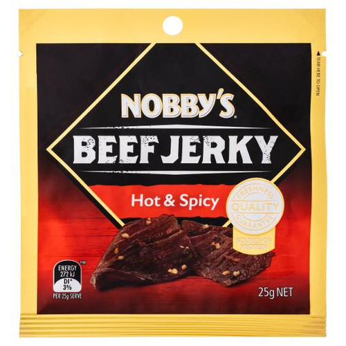 NOBBYS HOT AND SPICY BEEF JERKY 25GM