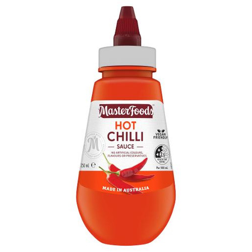 MASTERFOODS HOT CHILLI SAUCE SQUEEZE 250ML