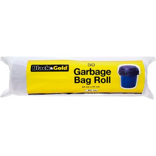 BLACK & GOLD GARBAGE BAGS ROLL 63CM X 91 CMS WITH TIES 50S