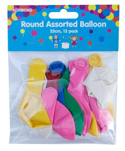 KORBOND BALLOON ROUND ASSORTED 12PK (Carton of 6)