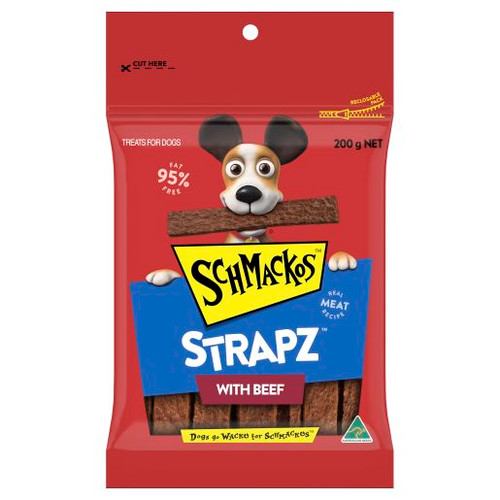 SCHMACKOS BEEF STRAPZ DOG TREAT 200GM