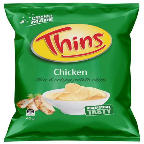 THINS CHICKEN POTATO CHIPS 45GM (Carton of 18)