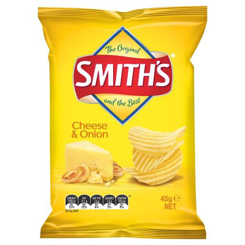 SMITHS CHEESE AND ONION CRINKLE POTATO CHIPS 45GM (Carton of 18)