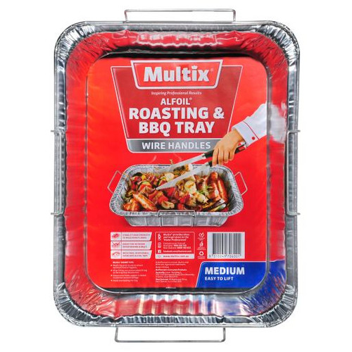 MULTIX ALFOIL ROASTING AND BBQ TRAY WITH WIRE HANDLES MEDIUM 1PK (Carton of 6)