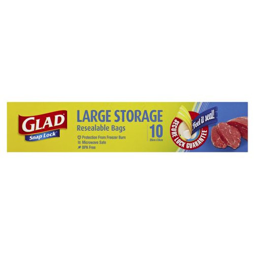 GLAD SNAP LOCK BAGS LARGE STORAGE SIZE 10S (Carton of 12)