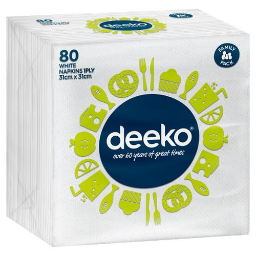 DEEKO 1PLY WHITE SERVIETTES 80S (Carton of 18)
