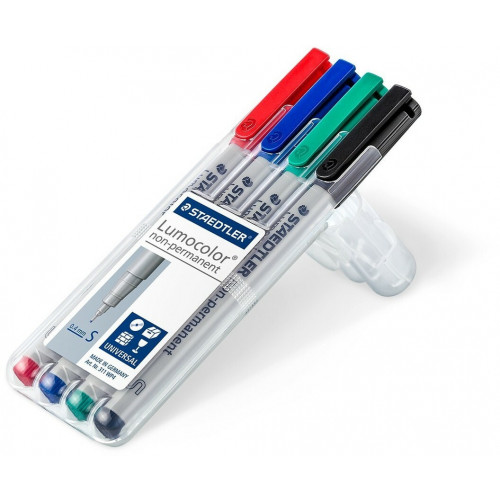 Staedtler 311 Lumocolor Non-Permanent Superfine 0.4mm Pens - Wallet of 4 Assorted Colours