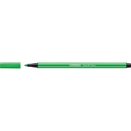 STABILO PEN 68 FIBRE TIP PEN FLURO GREEN (BOX OF 10)