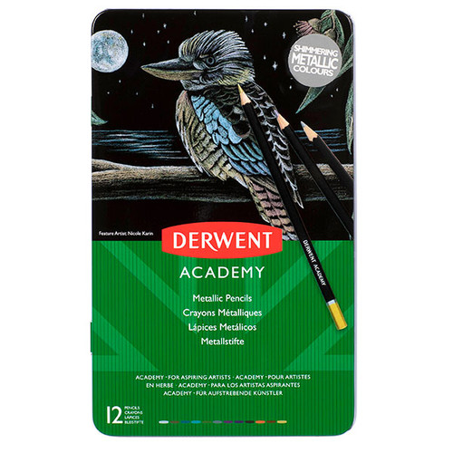 DERWENT ACY COLOUR PENCIL METALLIC TIN 12