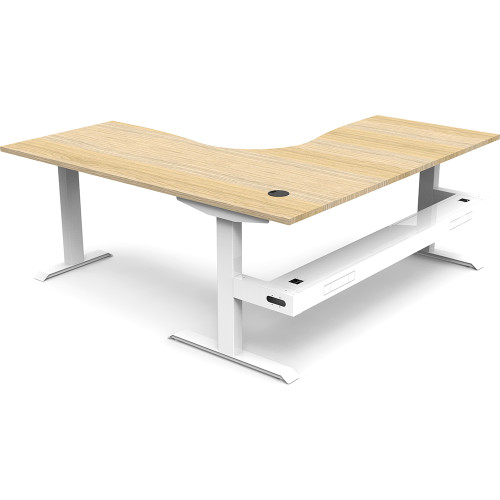 Rapidline Boost Static Corner Workstation + Tray 1800/1500W x 750D x 730mmH Oak/White
