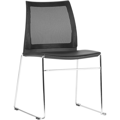 Vinn Chair No Arms Chrome Sled Base Mesh Back Black Plastic Seat