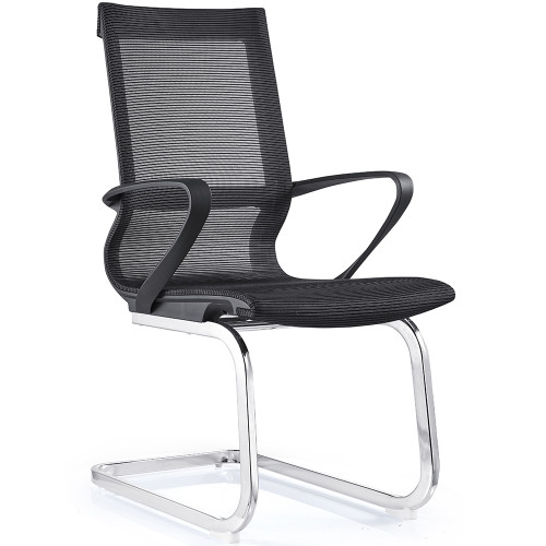 Sylex Monroe Visitor Chair Chrome Sled Base Mesh Seat And Back With Arms Black