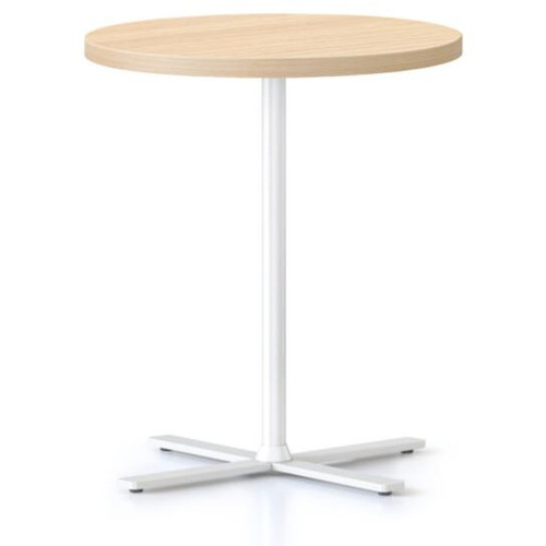 Kolo Side & Coffee Table-500DIAM X 587H 25MM Natural Oak Table Top,White Satin P/C Base