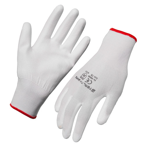 Stealth White Nylon Shell PU Palm Gloves - Size 7 (Small) Pair