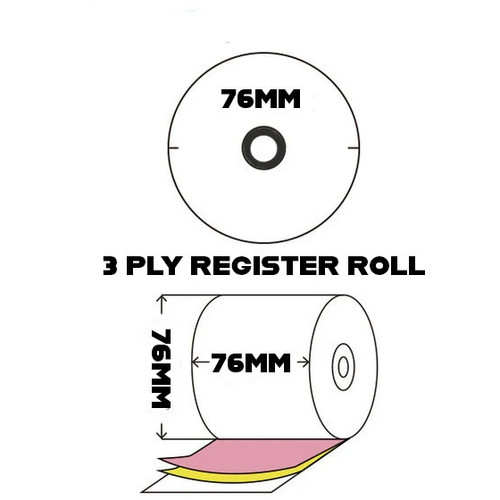 GUSSPAK CASH REGISTER ROLLS 76MM X 76MM 3PLY FSC CERTIFIED.
