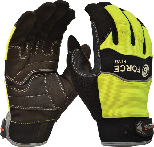 G-Force Hi-Vis Mechanics Glove, Full Finger , Large Pair