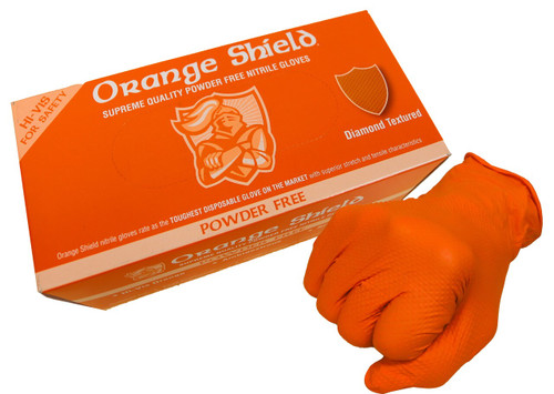 Orange Shield Extra Heavy Duty Disposable Nitrile Gloves - Box of 100, Small