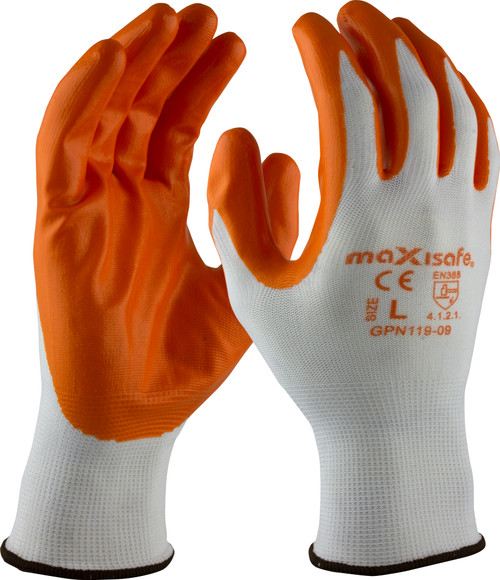 Maxisafe Orange Nitrile Coated Polyester Glove - Large Pair
