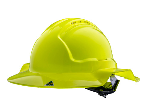 Fluro Yellow Broad Brim Vented Hard Hat Ratchet